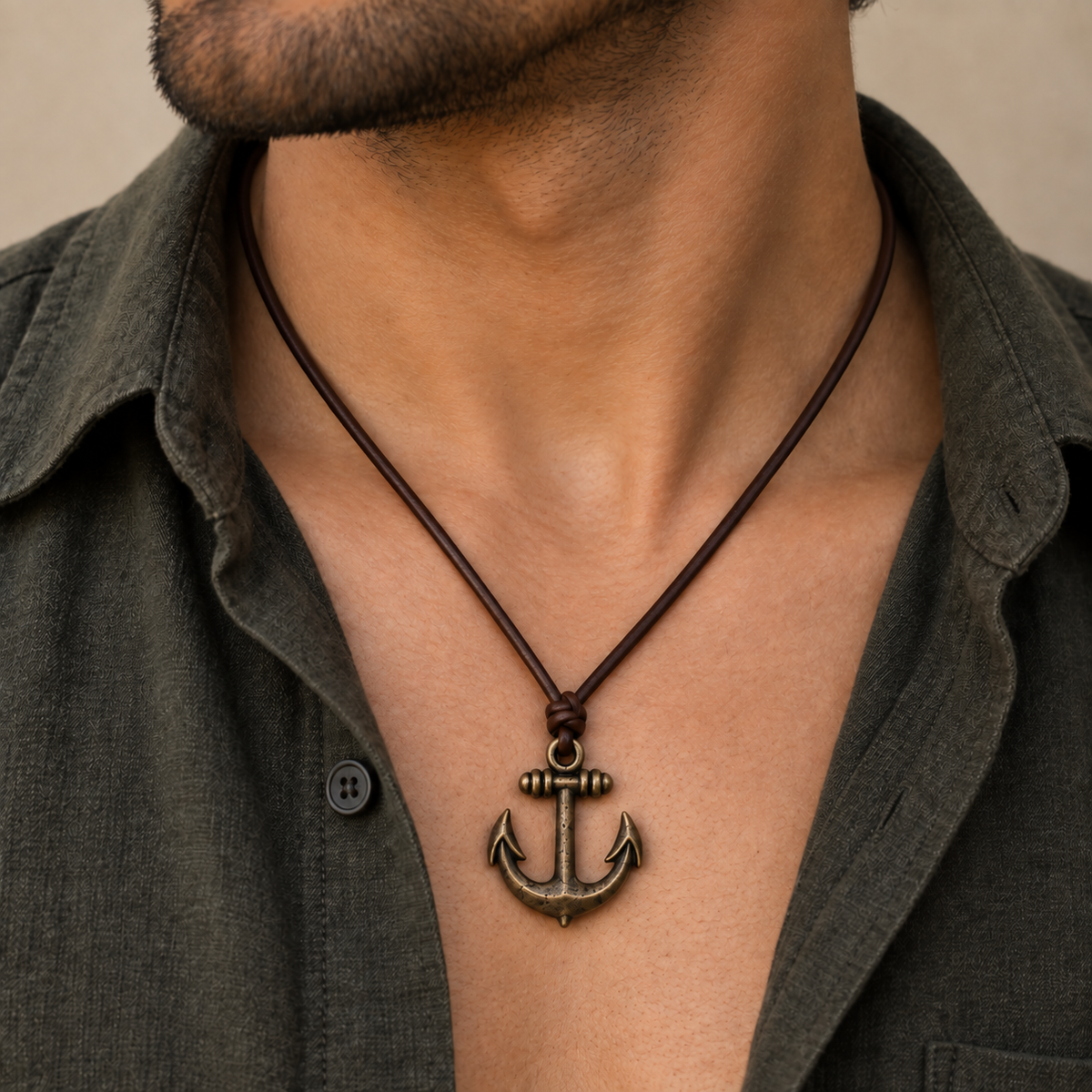 Anchor Pendant Leather Necklace for Men