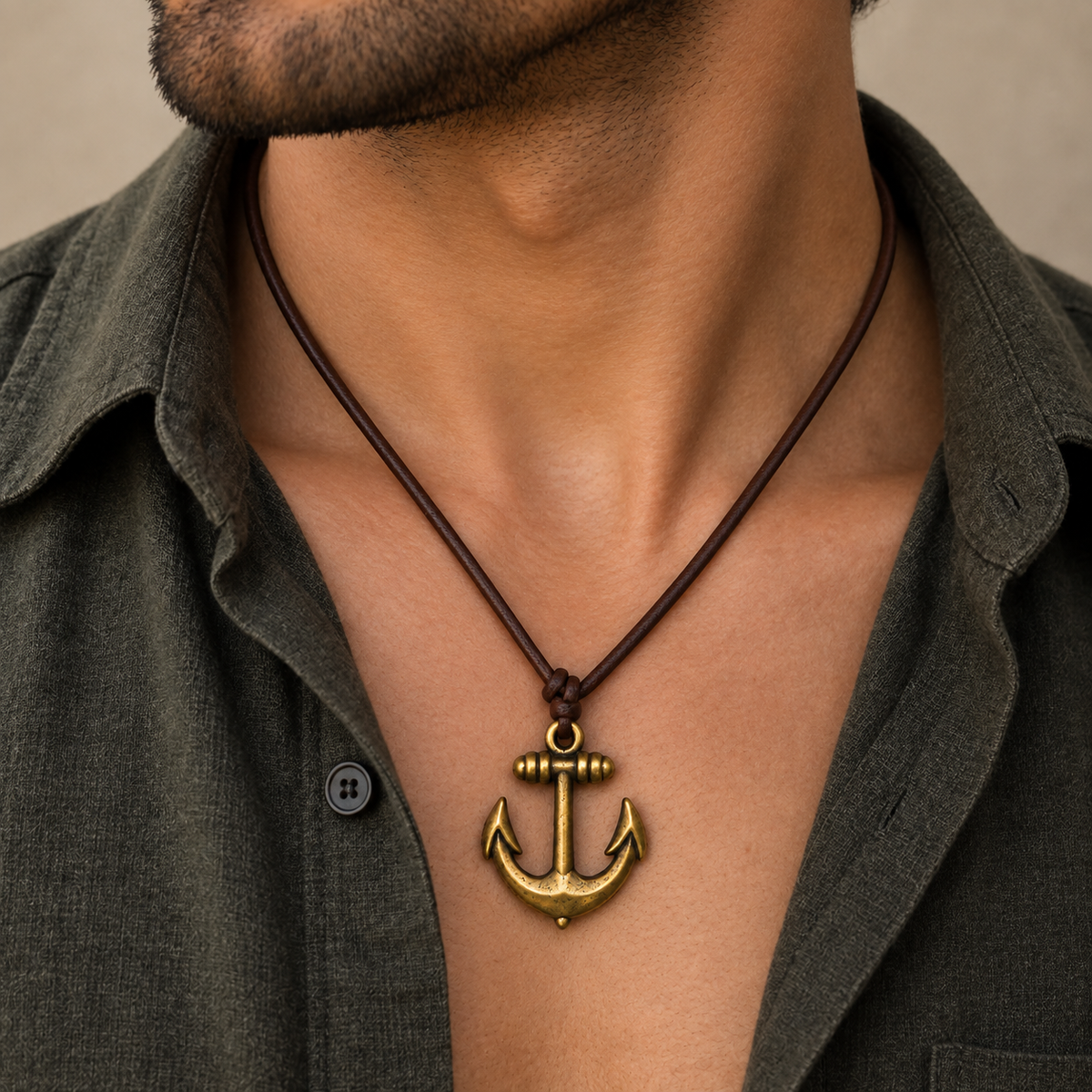 Anchor Pendant Leather Necklace for Men
