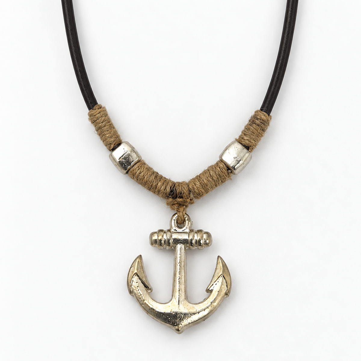 Anchor Pendant Leather Necklace for Men