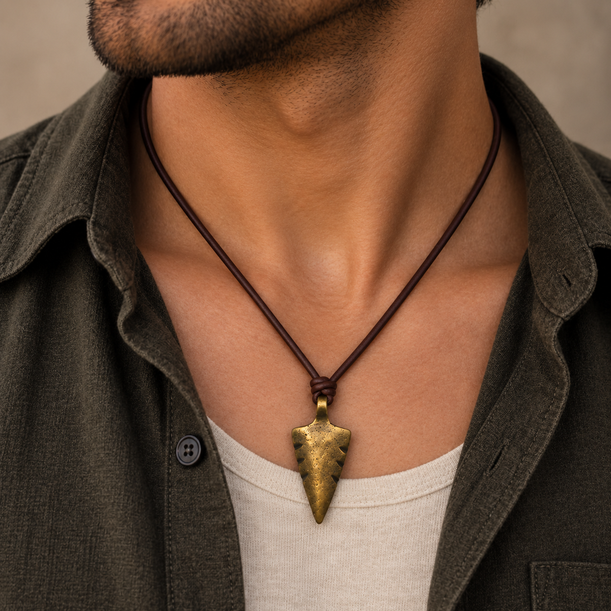 Antique Spearhead Leather Necklace for Men