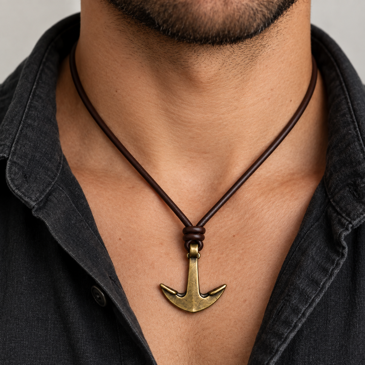 Antique Anchor Leather Necklace for Men