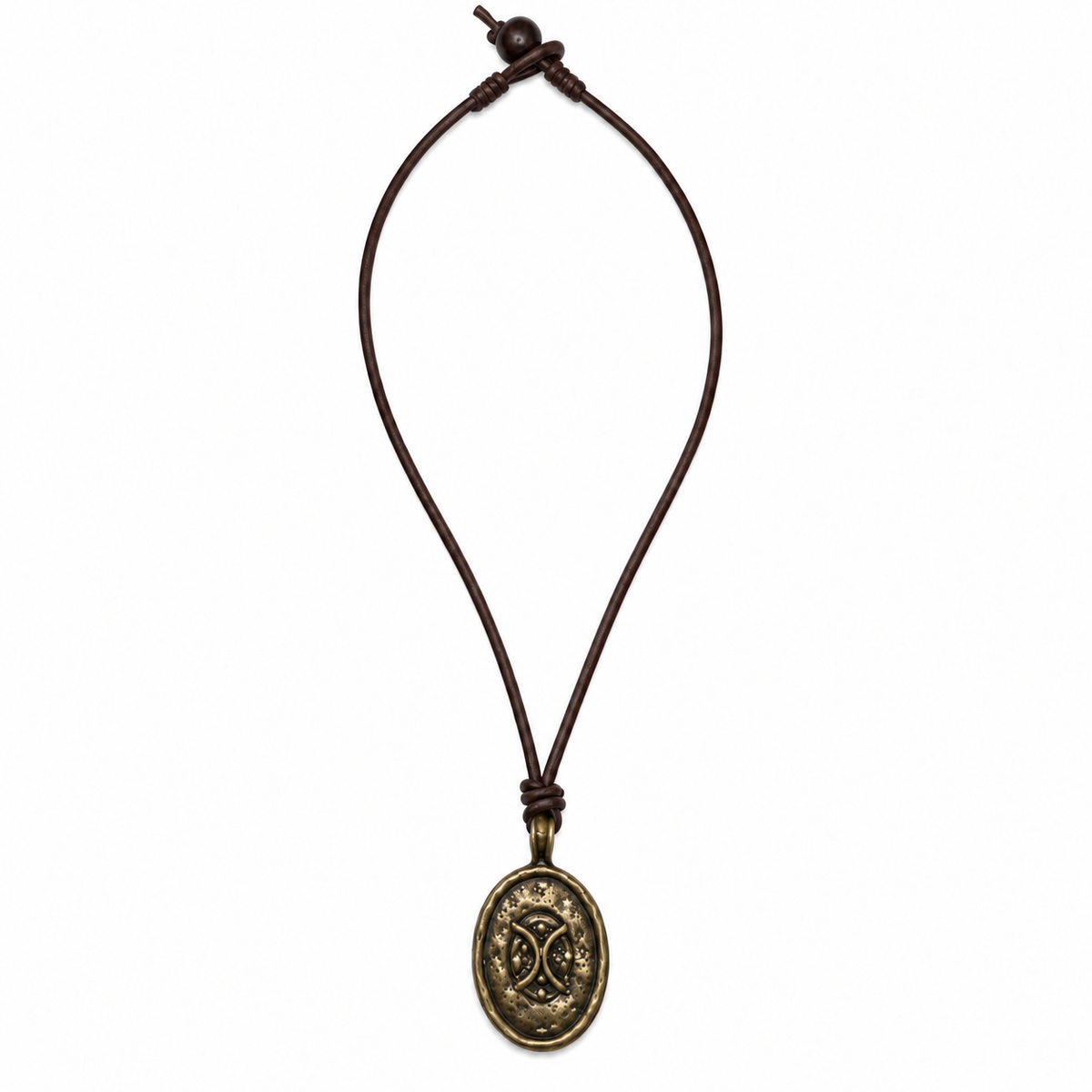 Antique Oval Pendant Leather Necklace for Men