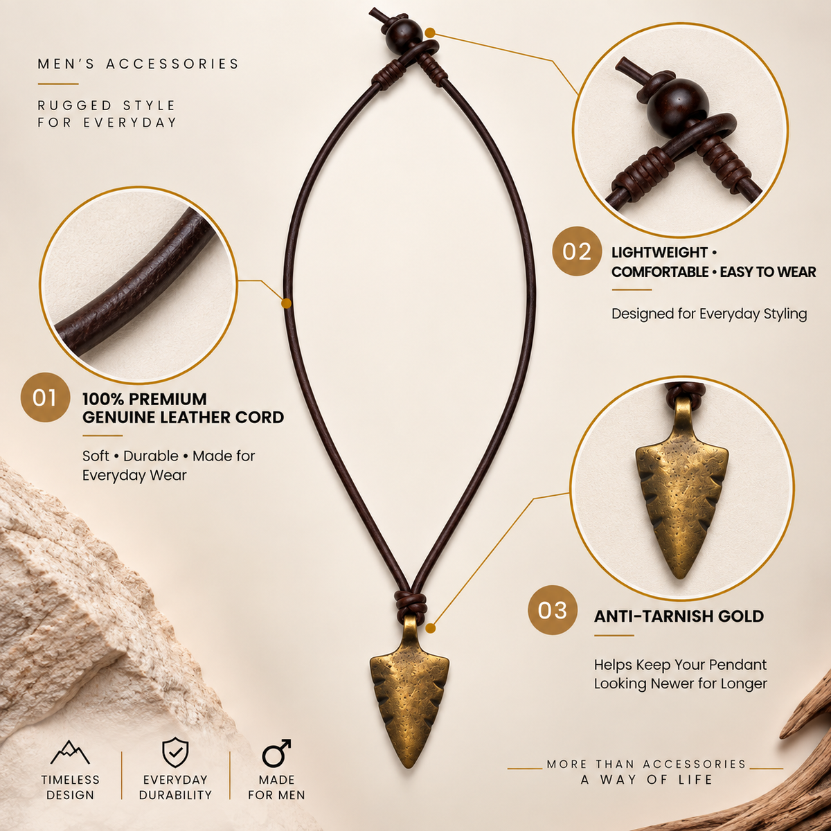 Antique Spearhead Leather Necklace for Men