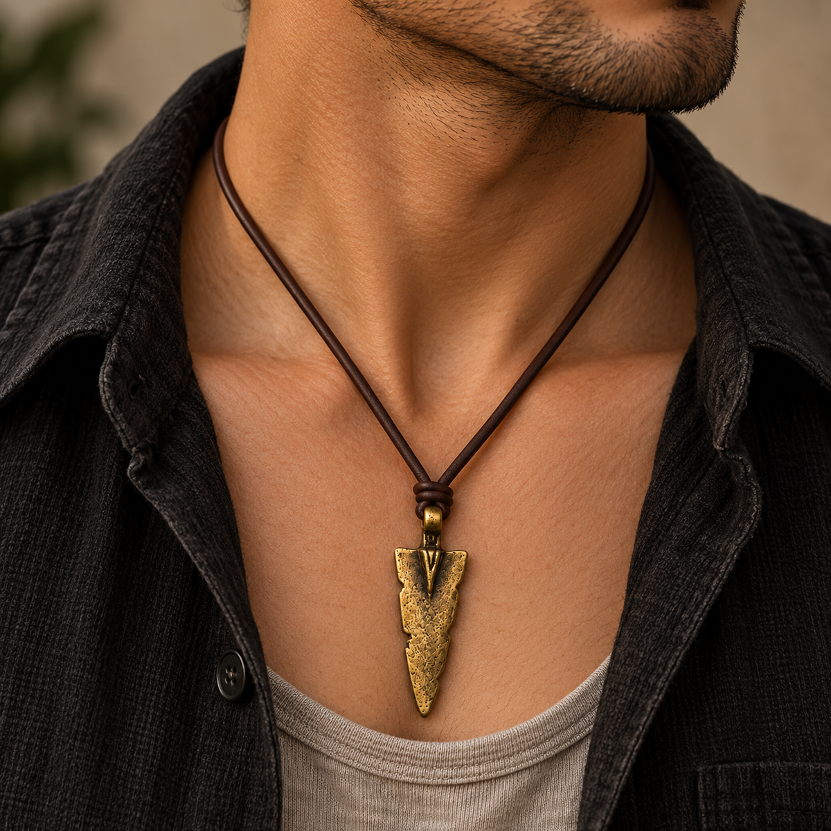 Arrowhead Pendant Leather Necklace for Men