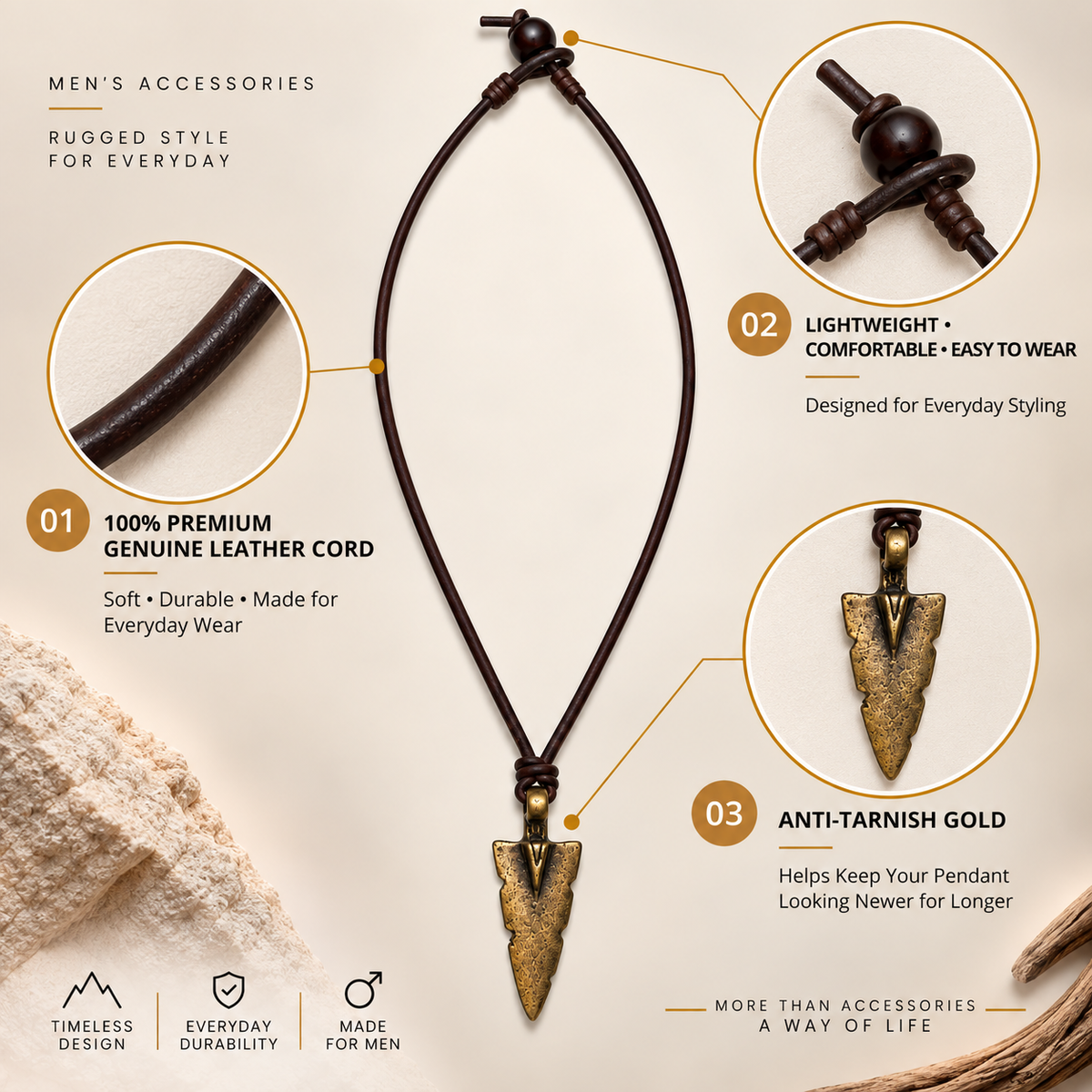 Arrowhead Pendant Leather Necklace for Men