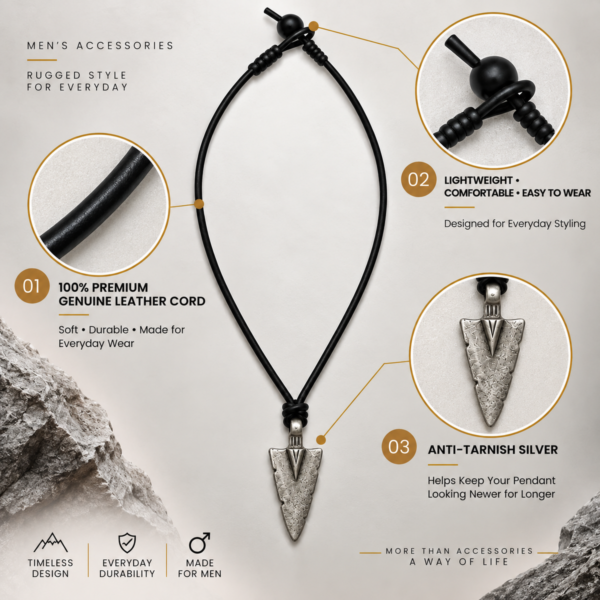 Arrowhead Pendant Leather Necklace for Men