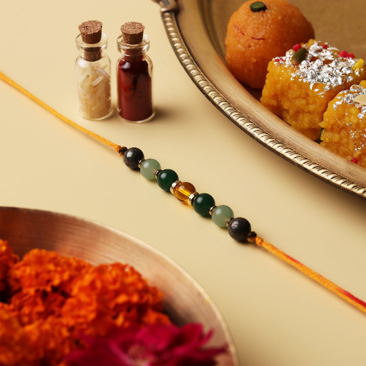 Aventurine Citrine Jade & Pyrite Natural Stone Rakhi