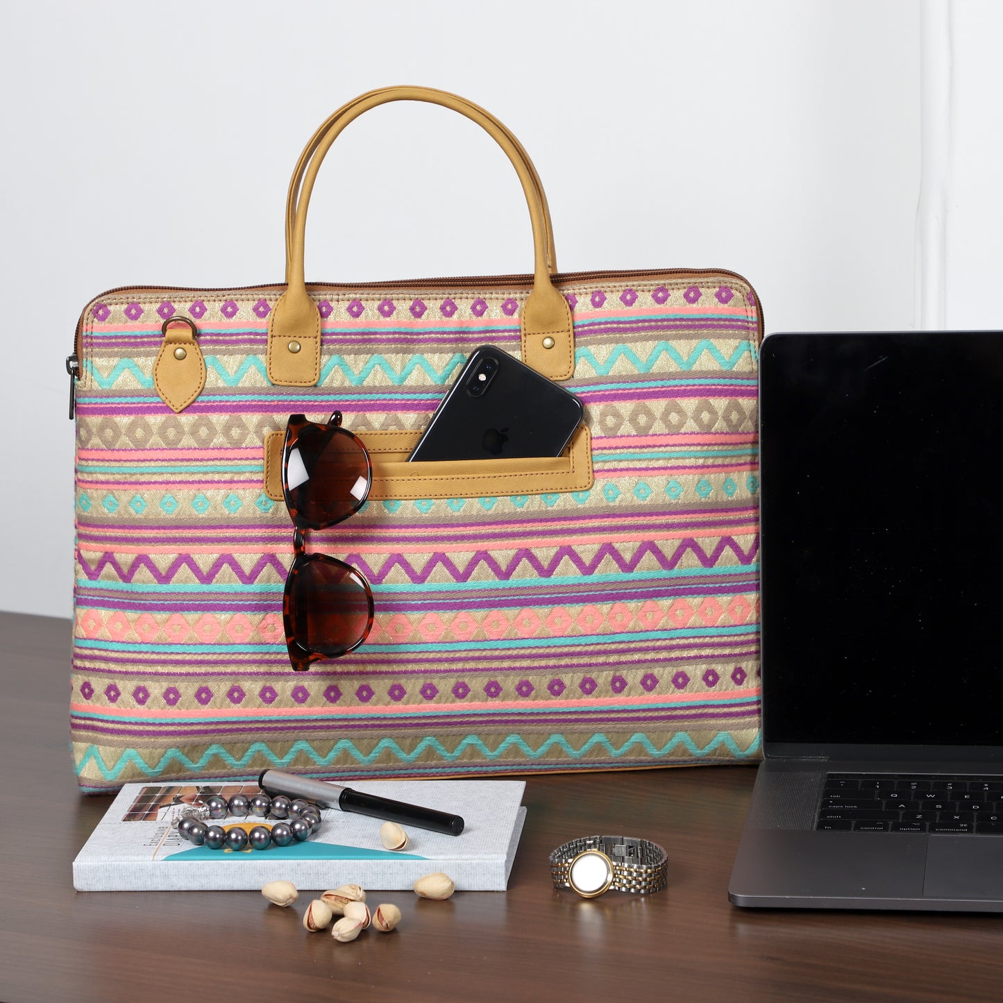 Laptop Bag for Women for 15.6 inch Laptop (Aztec Pink & Blue)