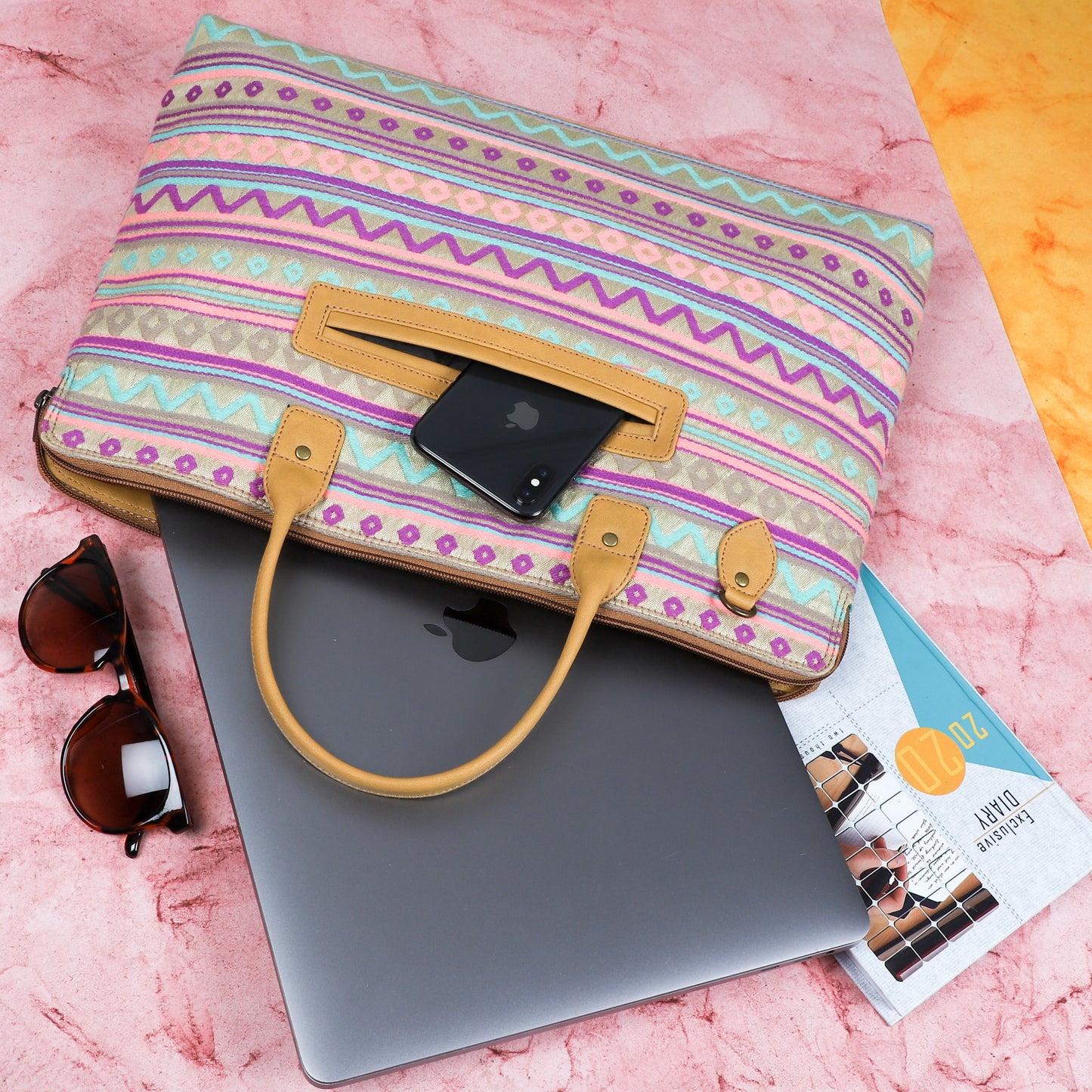 Laptop Bag for Women for 15.6 inch Laptop (Aztec Pink & Blue)