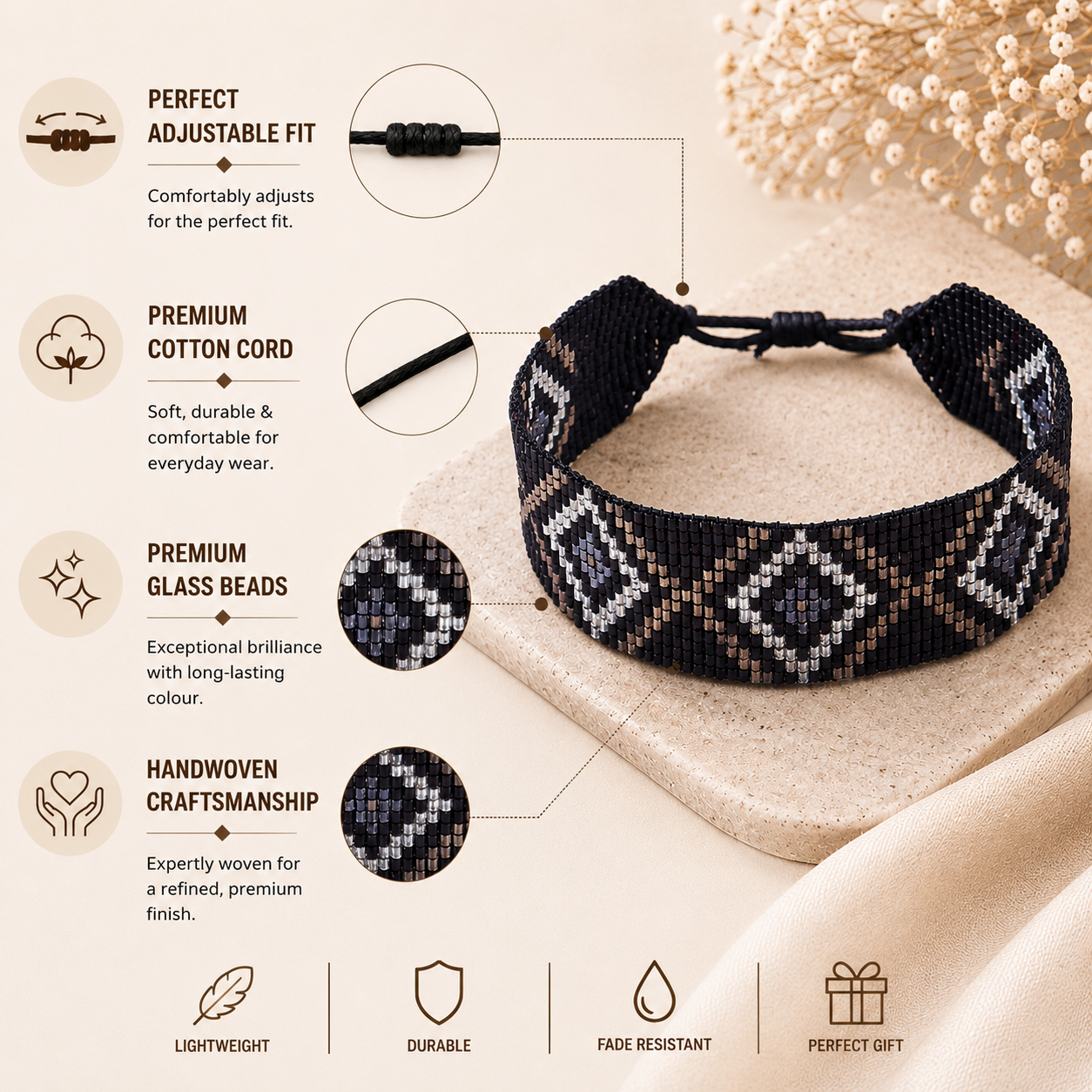 Aztec Pattern Adjustable Beaded Bracelet for Women