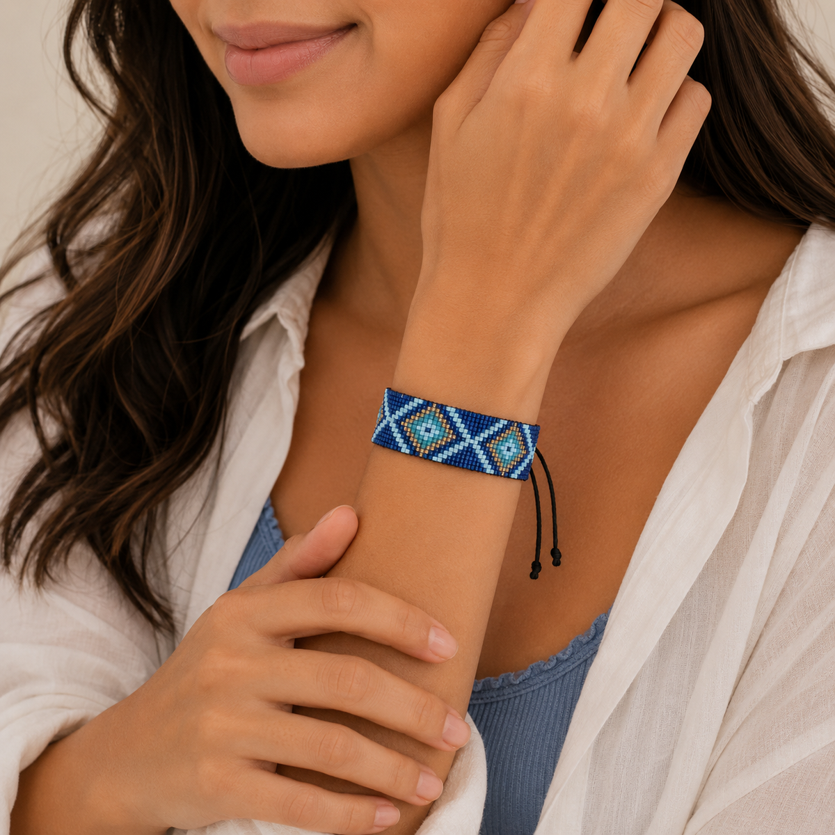 Aztec Pattern Adjustable Beaded Bracelet for Women
