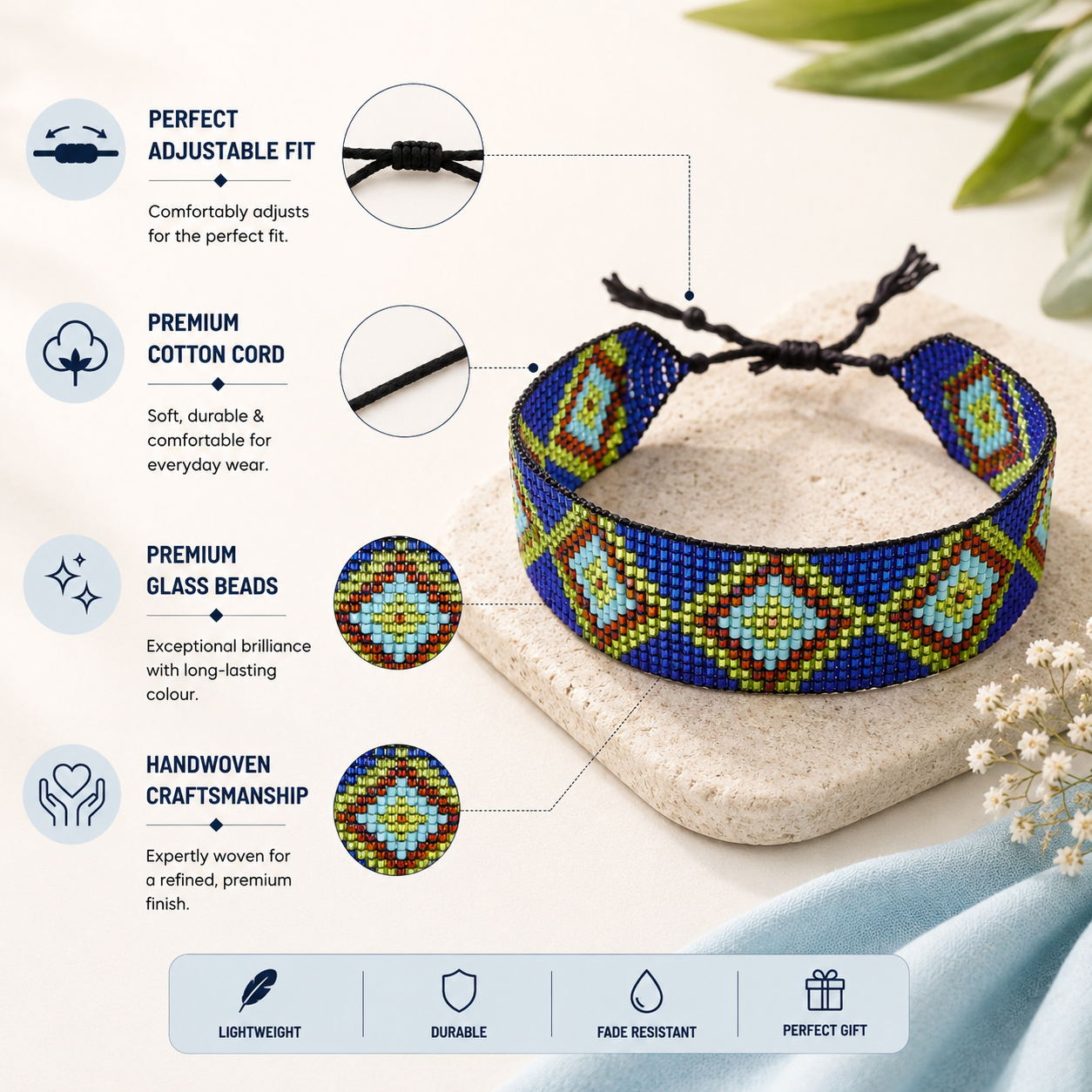 Aztec Pattern Adjustable Beaded Bracelet for Women