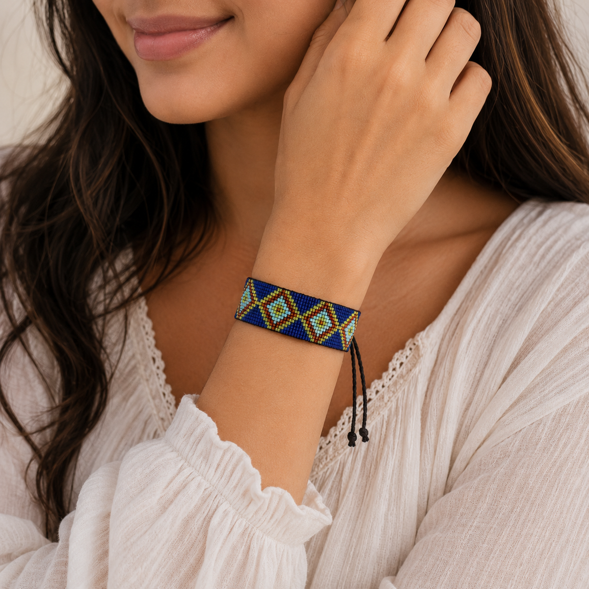 Aztec Pattern Adjustable Beaded Bracelet for Women