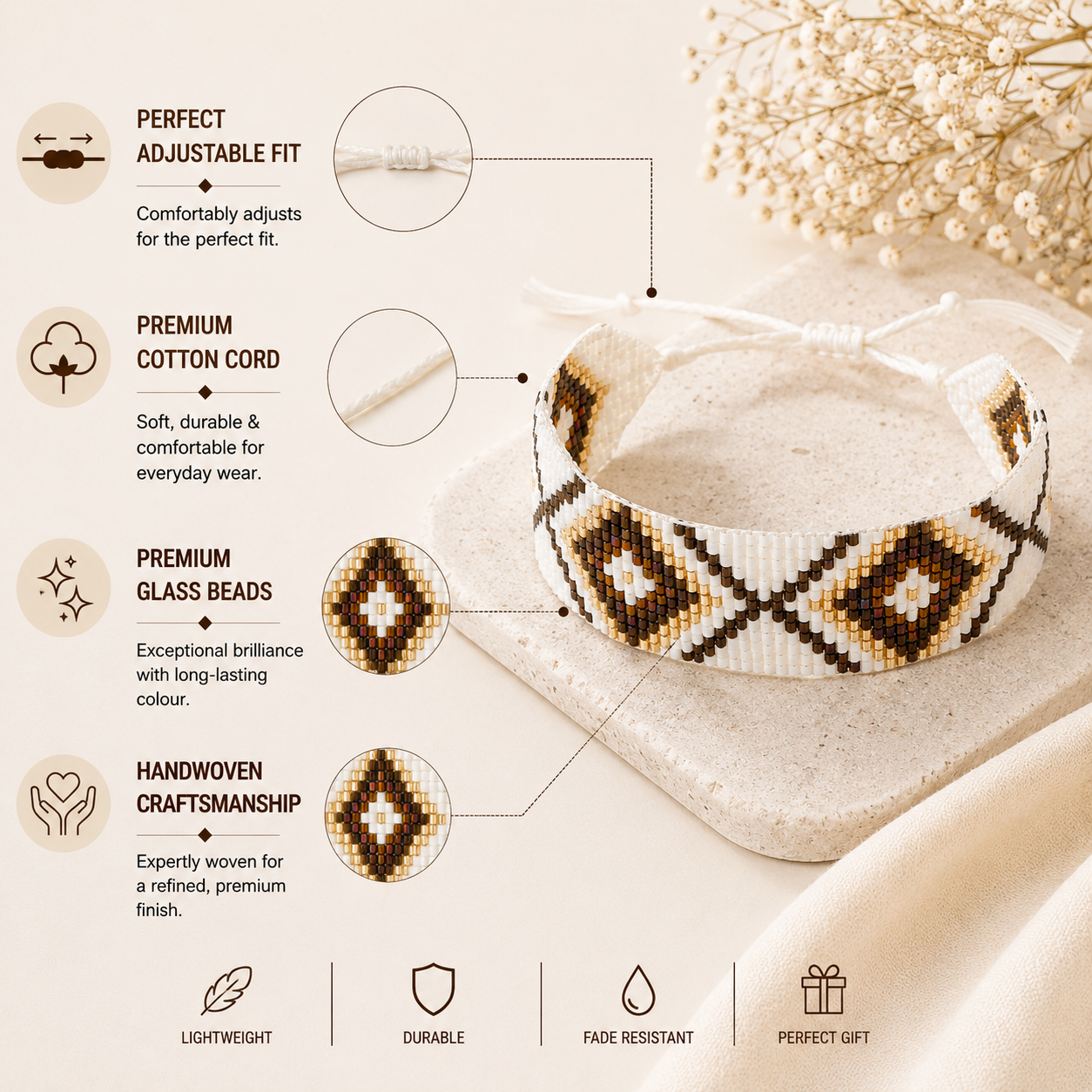 Aztec Pattern Adjustable Beaded Bracelet for Women