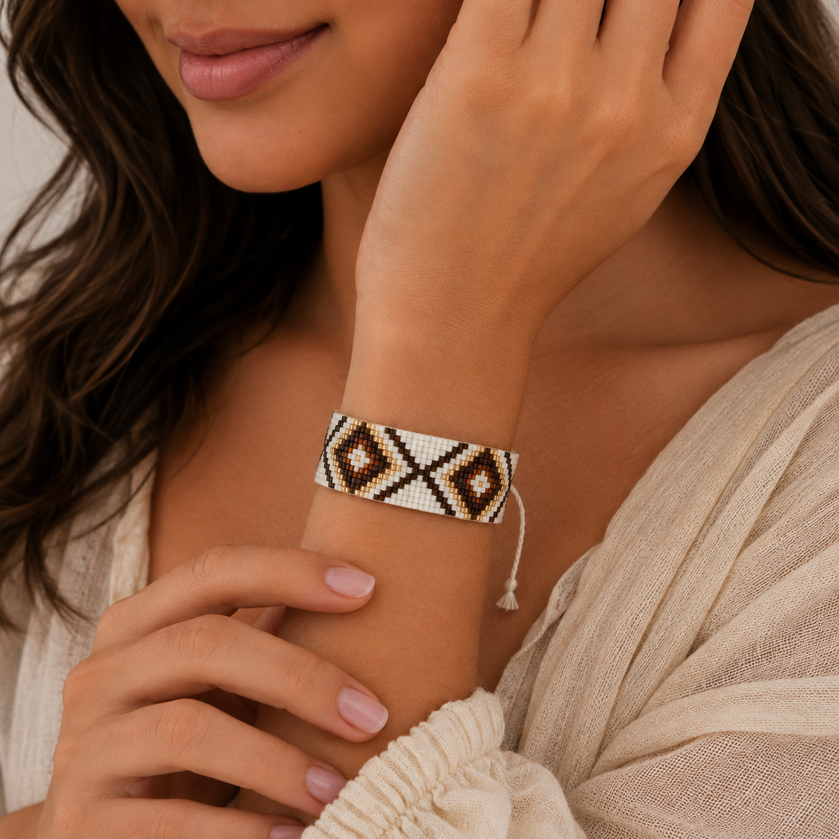 Aztec Pattern Adjustable Beaded Bracelet for Women