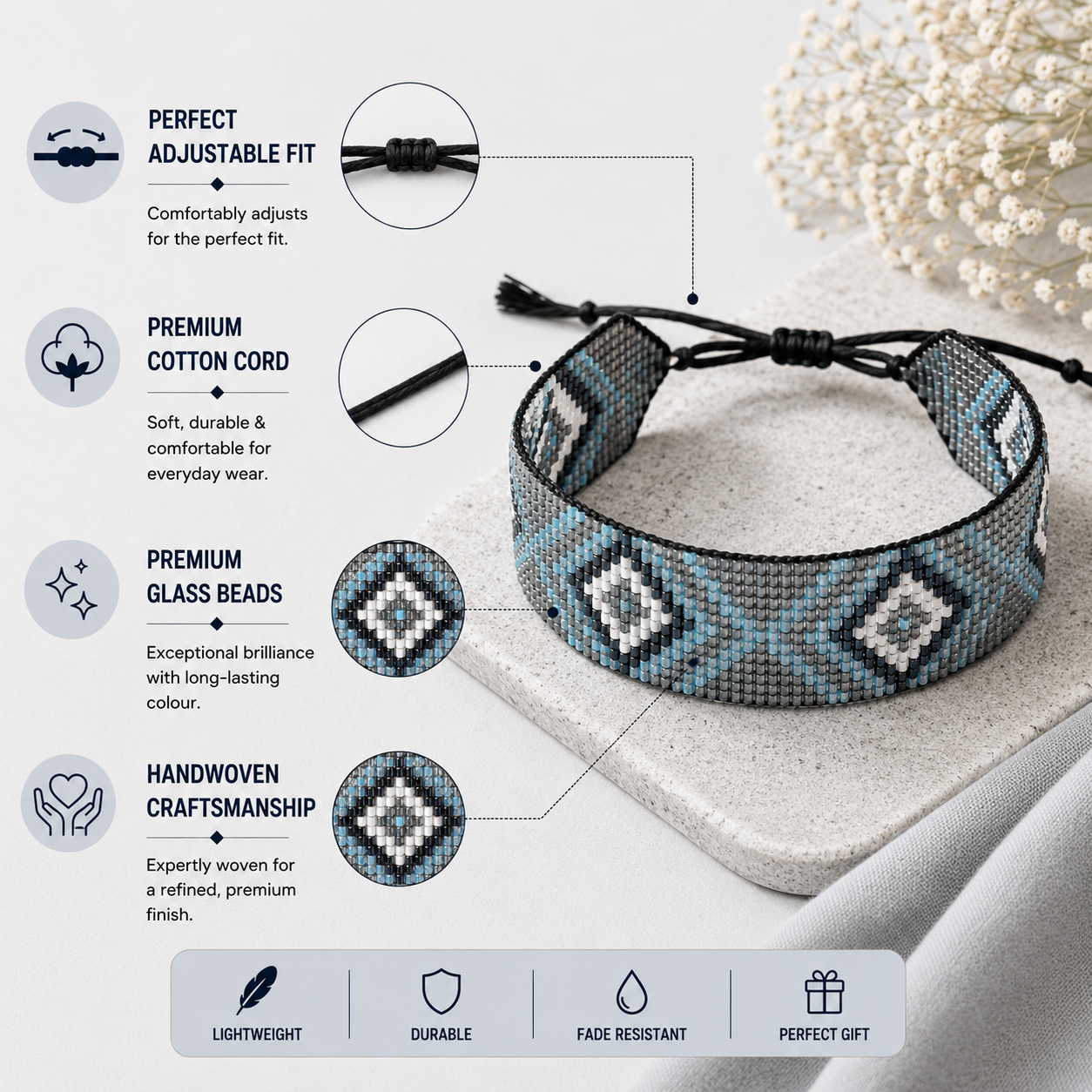 Aztec Pattern Adjustable Beaded Bracelet for Women