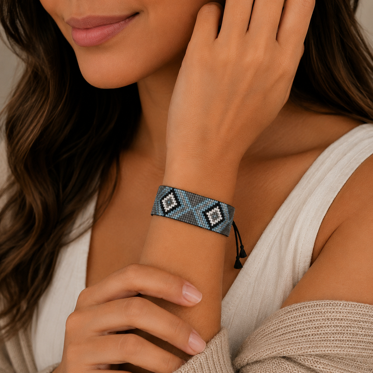 Aztec Pattern Adjustable Beaded Bracelet for Women
