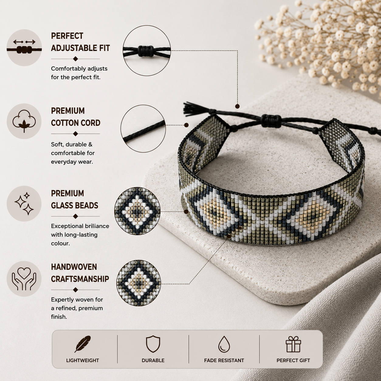 Aztec Pattern Adjustable Beaded Bracelet for Women