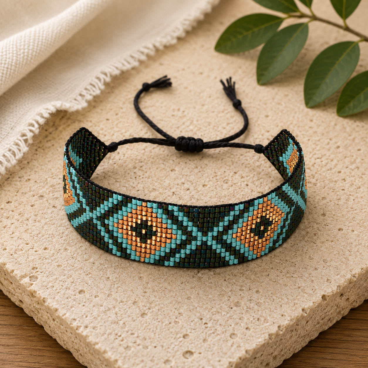 Aztec Pattern Adjustable Beaded Bracelet for Women