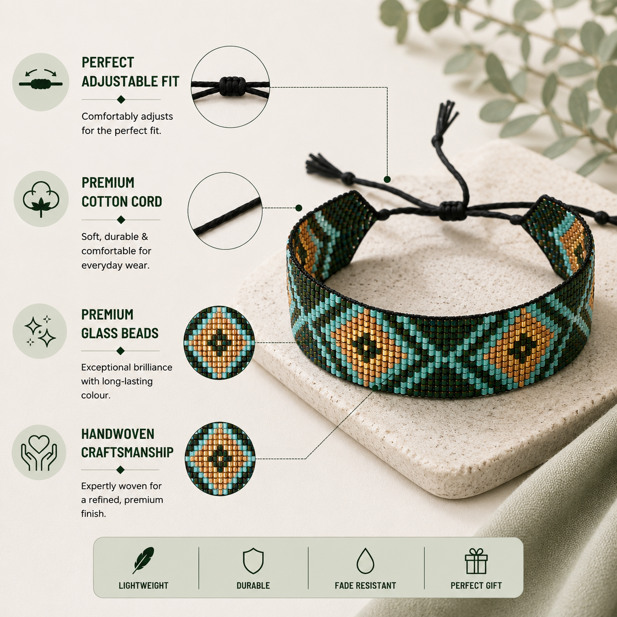 Aztec Pattern Adjustable Beaded Bracelet for Women