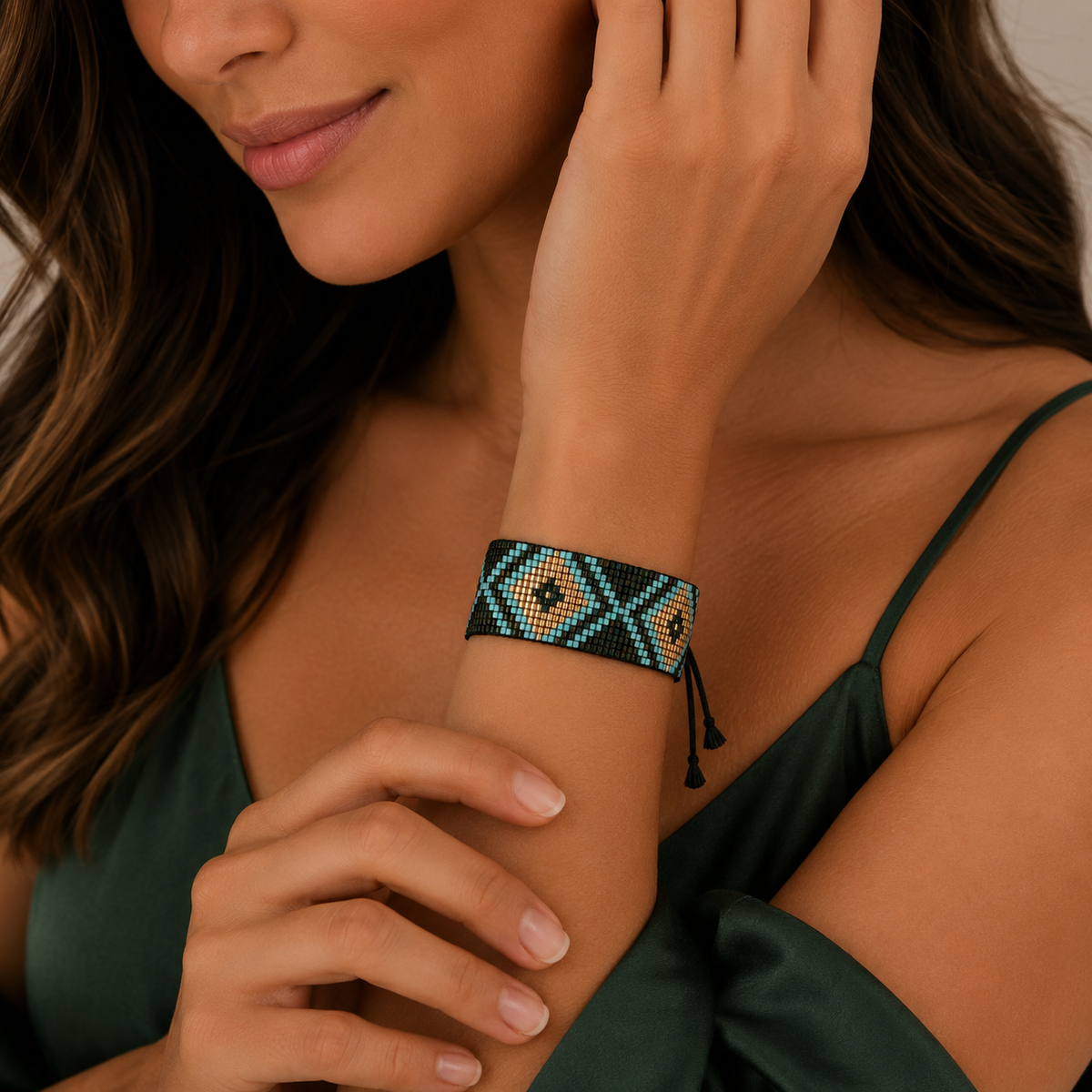 Aztec Pattern Adjustable Beaded Bracelet for Women