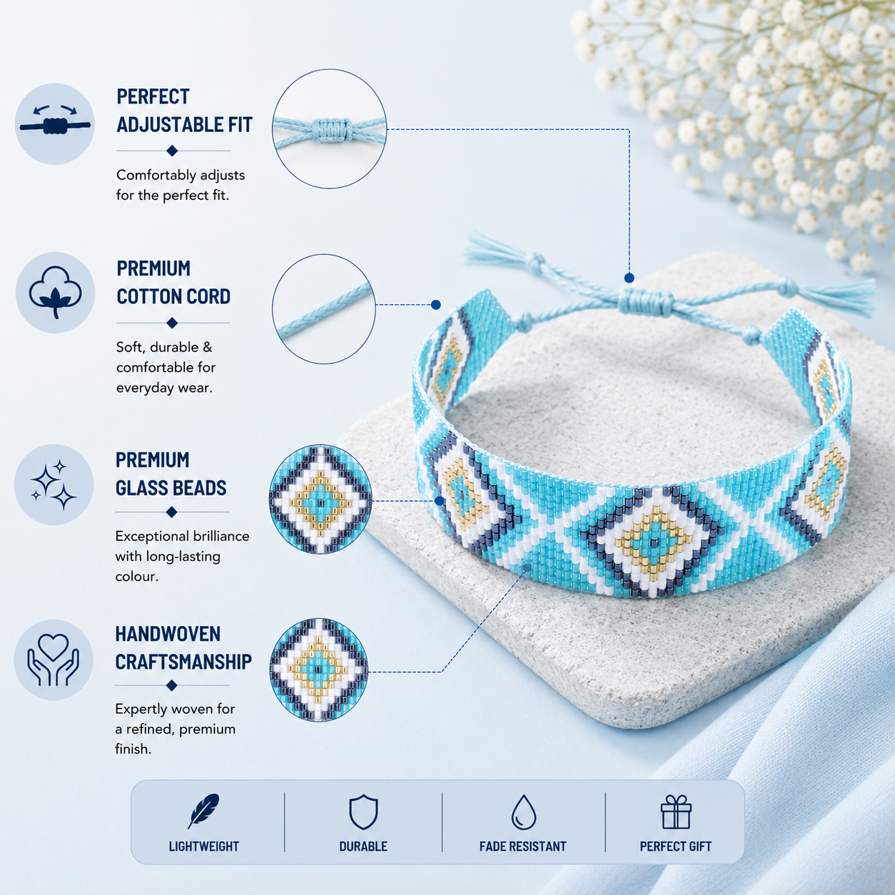 Aztec Pattern Adjustable Beaded Bracelet for Women