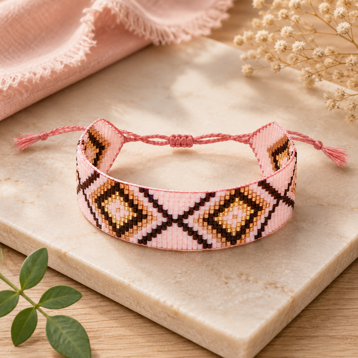Aztec Pattern Adjustable Beaded Bracelet for Women