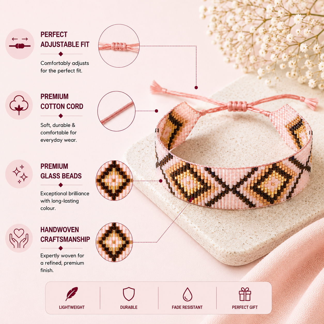 Aztec Pattern Adjustable Beaded Bracelet for Women
