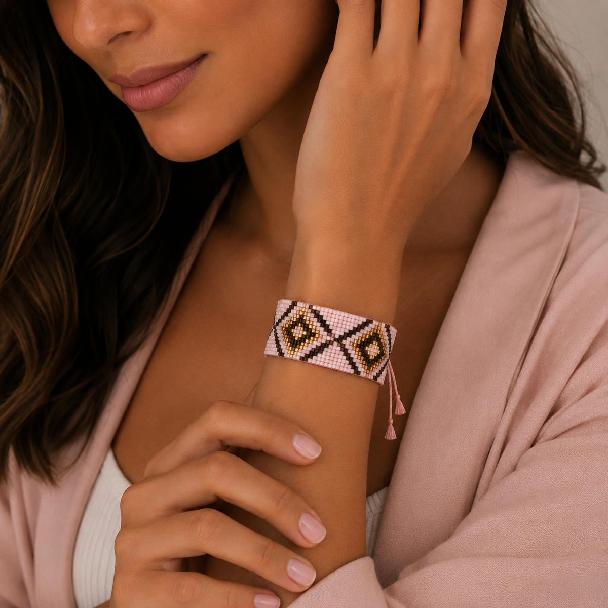 Aztec Pattern Adjustable Beaded Bracelet for Women
