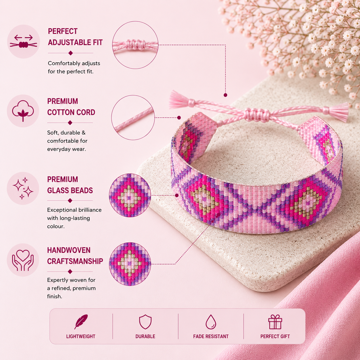 Aztec Pattern Adjustable Beaded Bracelet for Women