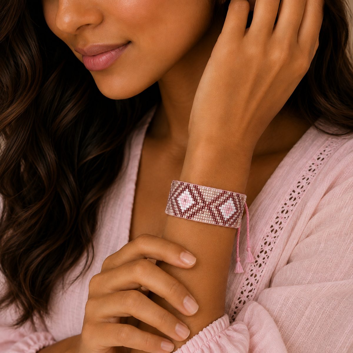 Aztec Pattern Adjustable Beaded Bracelet for Women