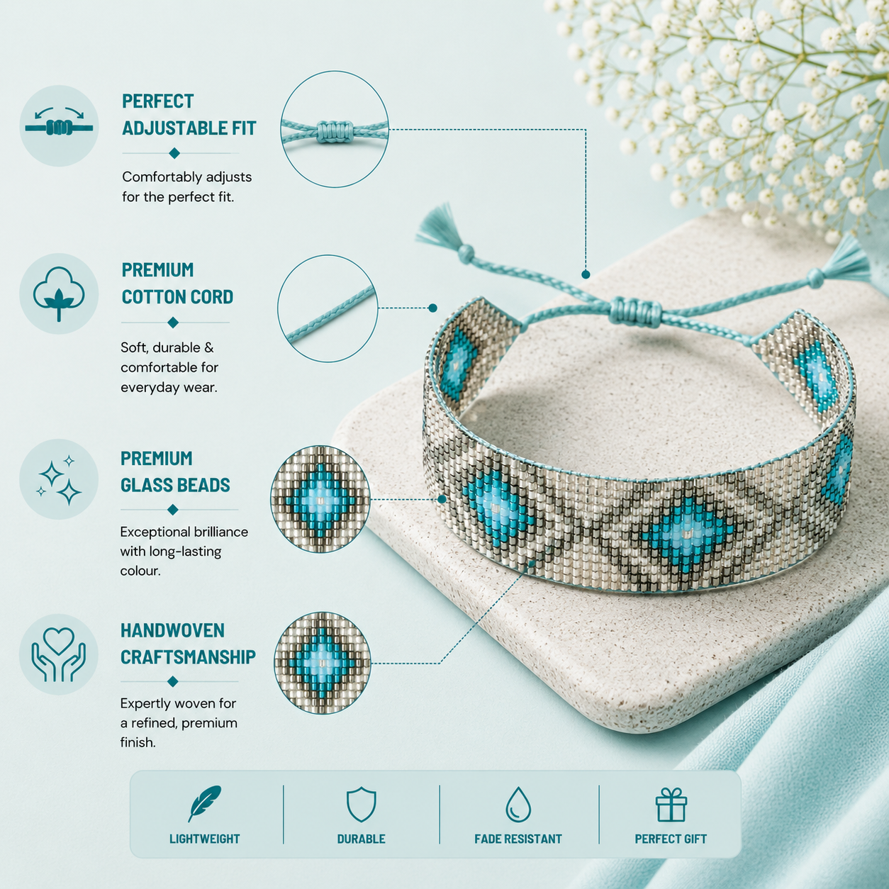 Aztec Pattern Adjustable Beaded Bracelet for Women