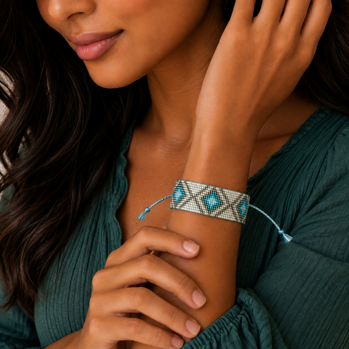 Aztec Pattern Adjustable Beaded Bracelet for Women