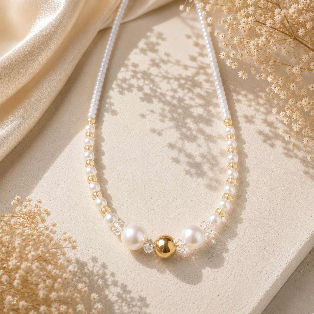 Bali Pearl Necklace with Seed Beads