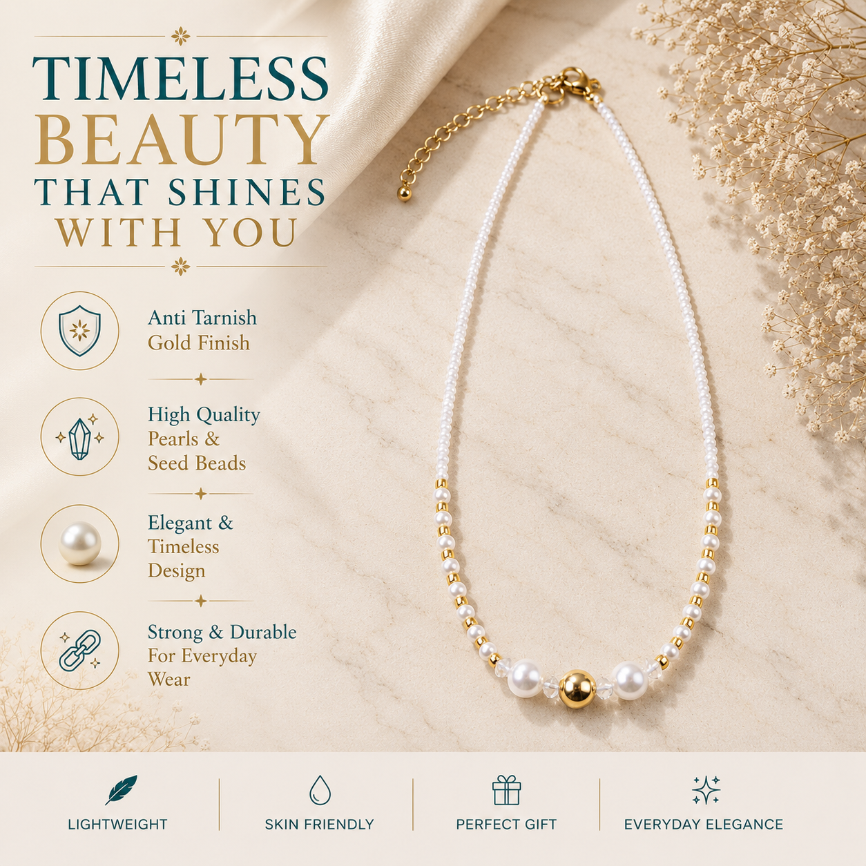 Bali Pearl Necklace with Seed Beads