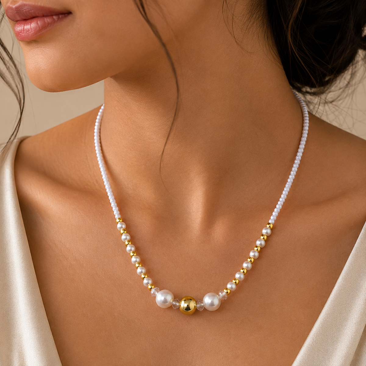 Bali Pearl Necklace with Seed Beads