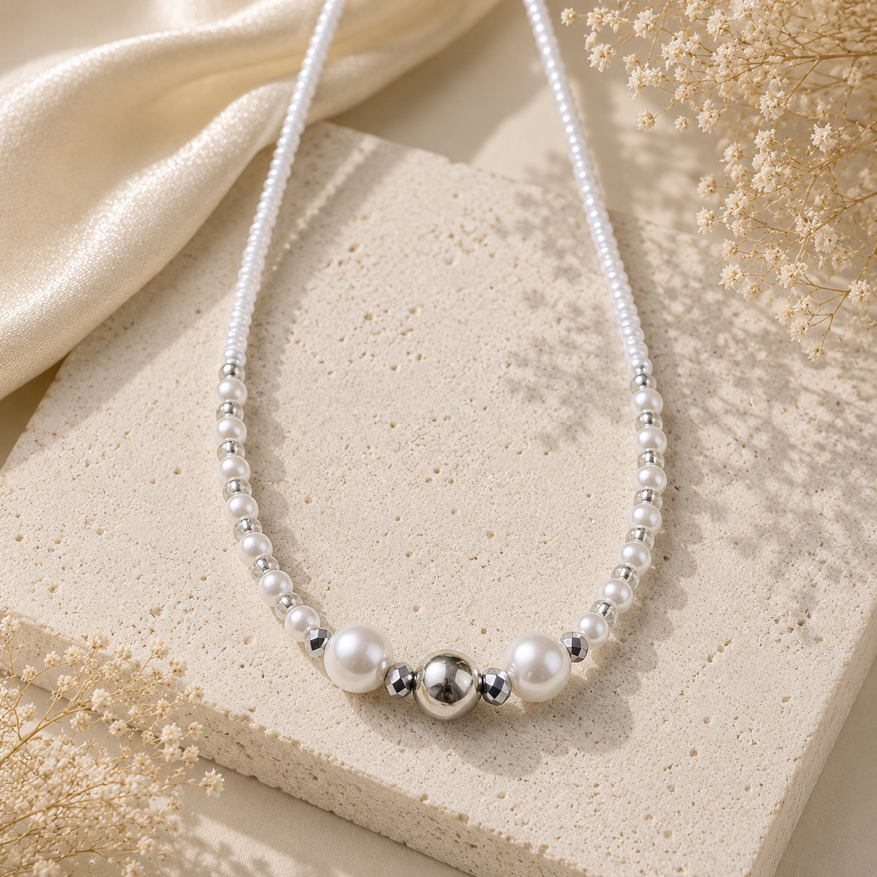 Bali Pearl Necklace with Seed Beads