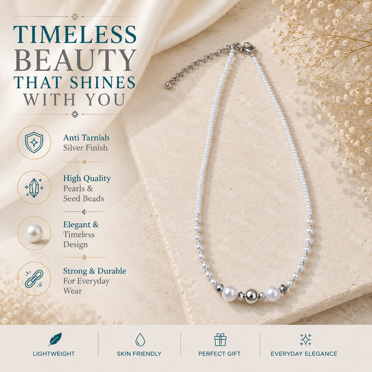 Bali Pearl Necklace with Seed Beads