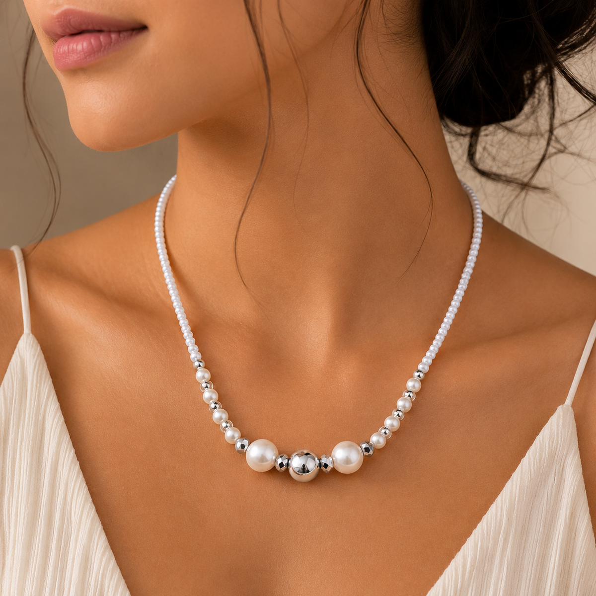 Bali Pearl Necklace with Seed Beads