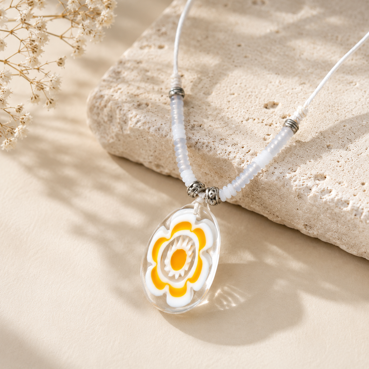 Beaded Choker Necklace with Flower Pendant