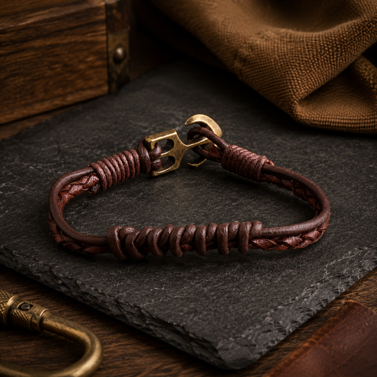 Berlin Men’s Leather Bracelet With Anchor