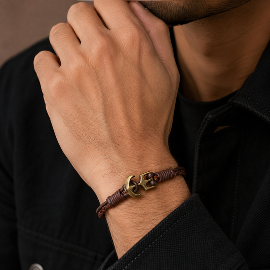 Berlin Men’s Leather Bracelet With Anchor