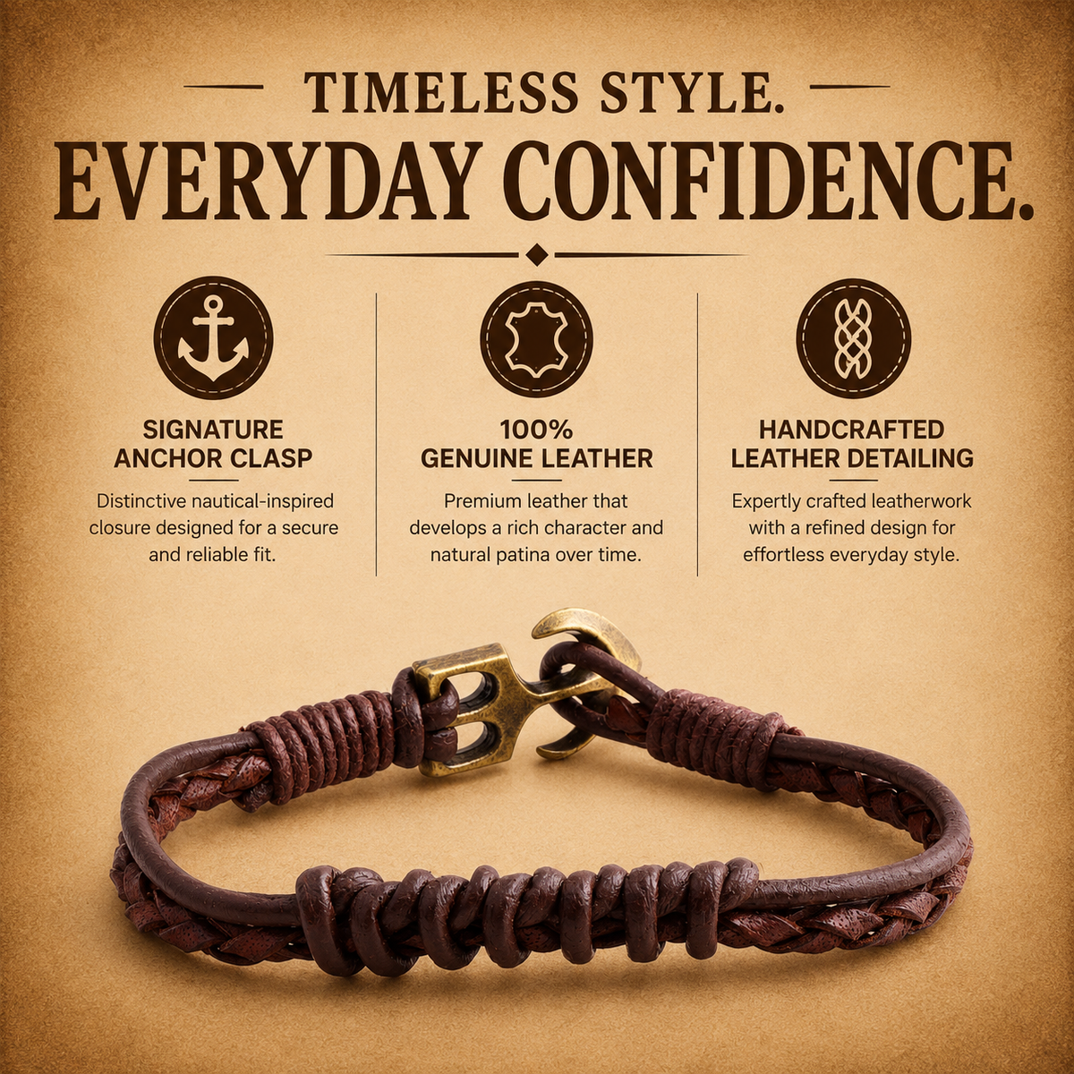 Berlin Men’s Leather Bracelet With Anchor