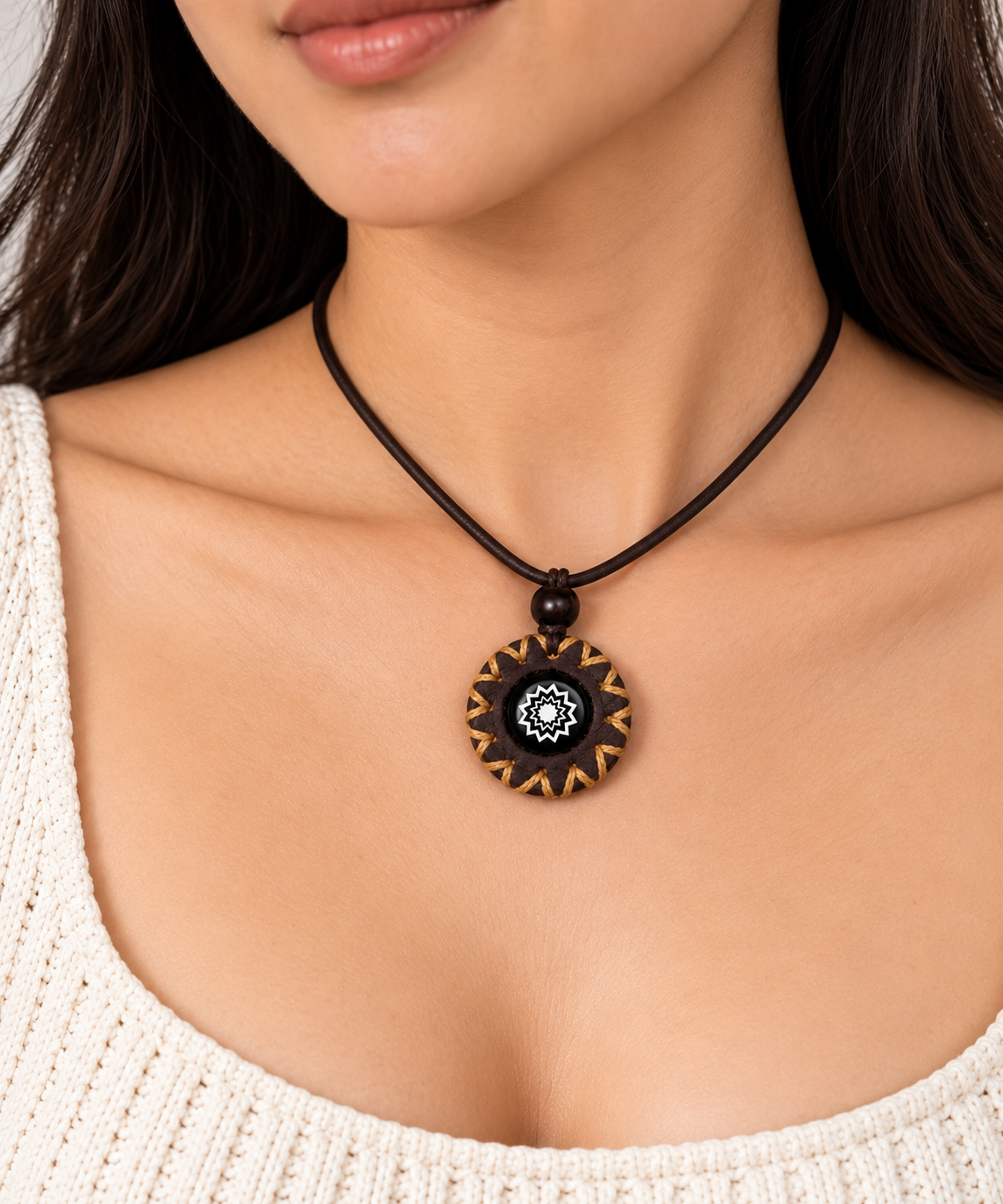 Black Star Leather Pendant Necklace for Women