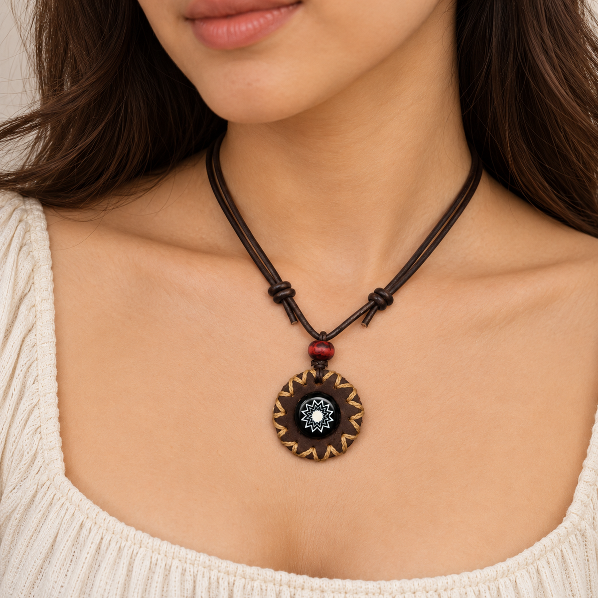Black Star Leather Pendant Necklace for Women