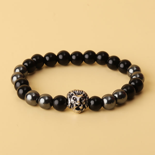 Black Obsidian & Hematite Natural Stone Panther Bracelet