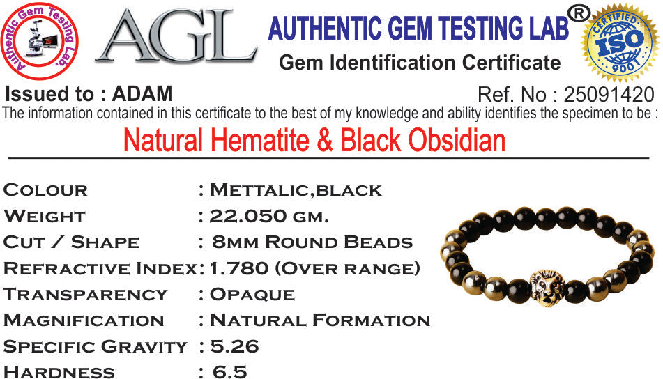 Black Obsidian & Hematite Natural Stone Panther Bracelet