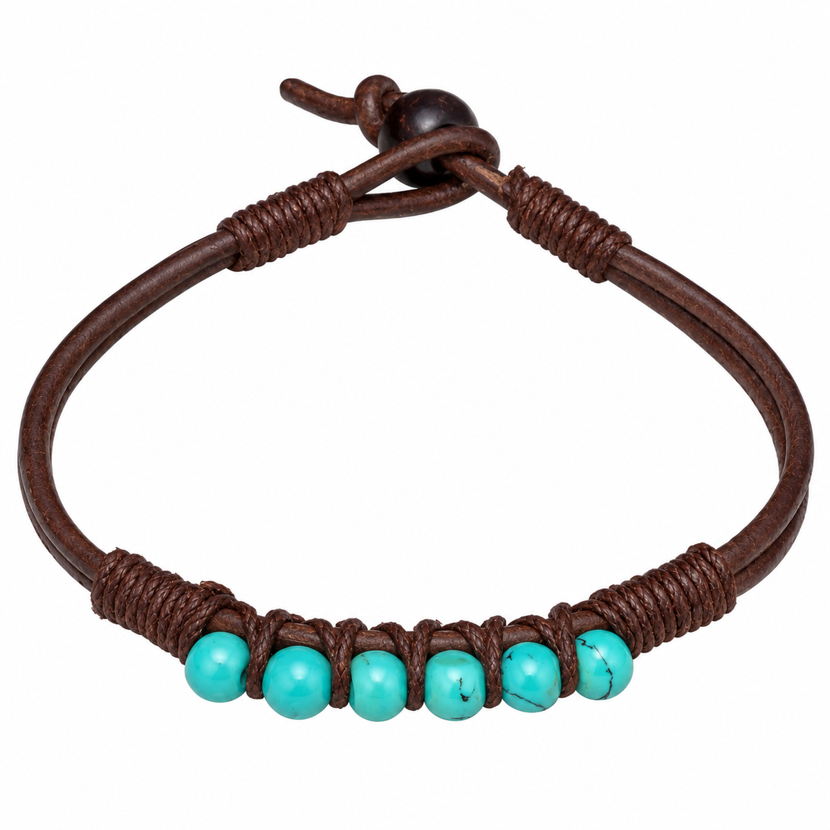 Blue Beaded Leather Bracelet for Men