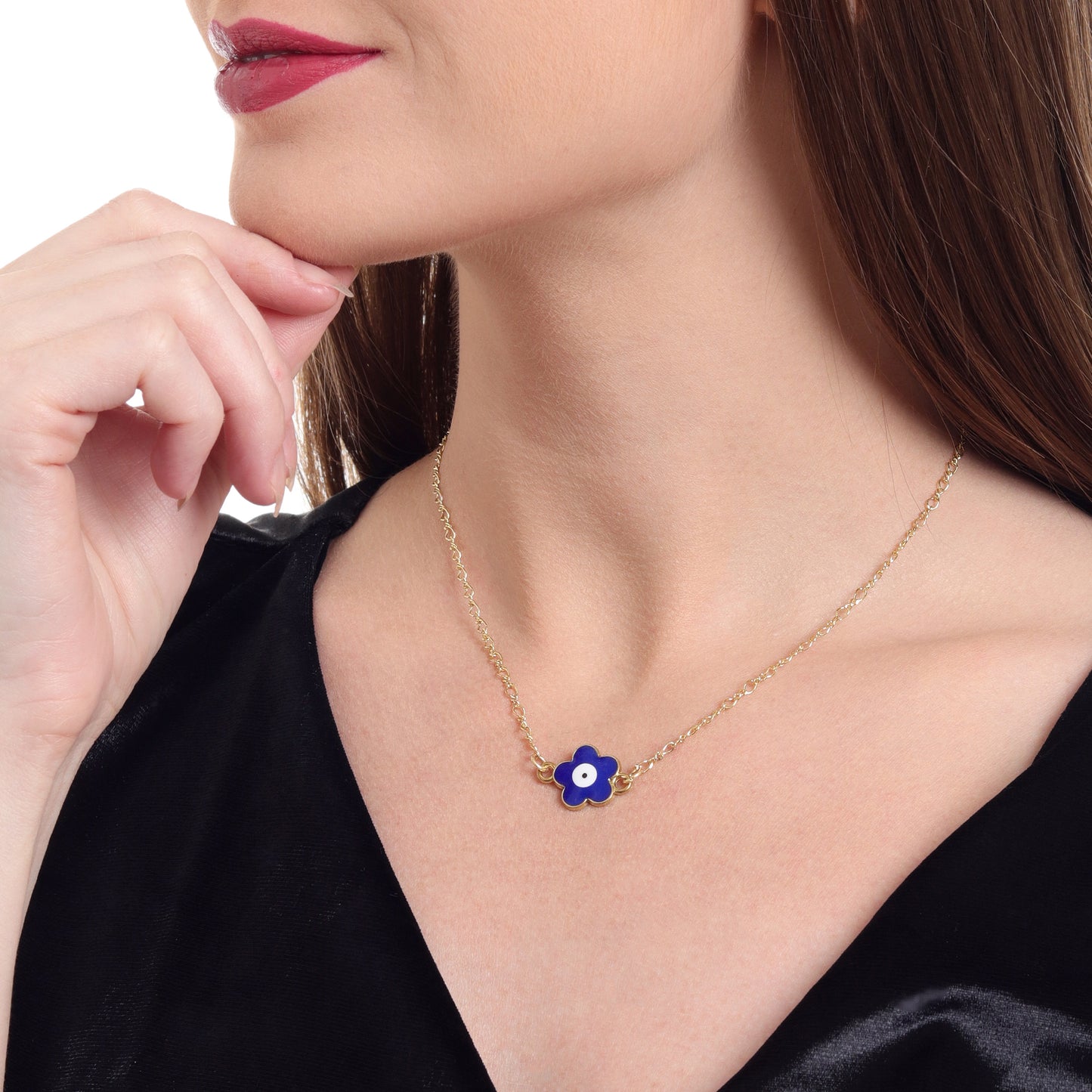 Blue Daisy Charm Gold Choker Necklace