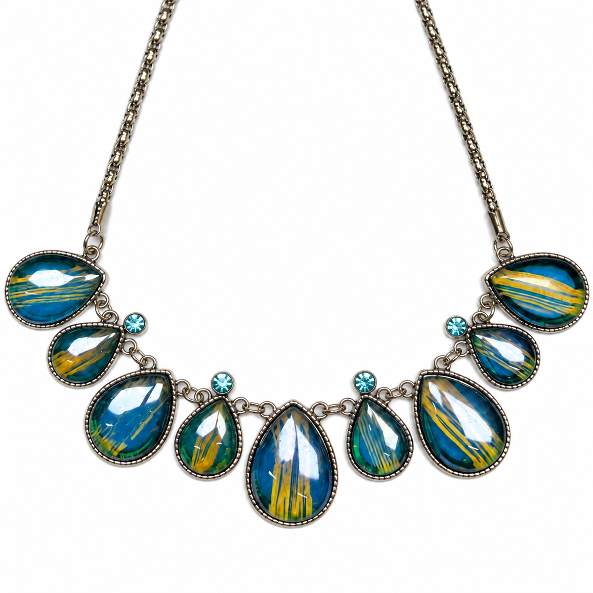 Blue & Gold Teardrop Statement Necklace for Women